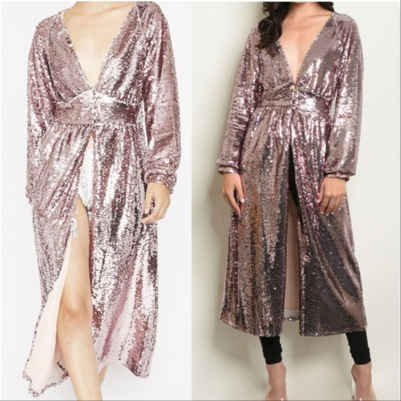 Pink Sequin Duster Jacket Top - Picture 3 of 5